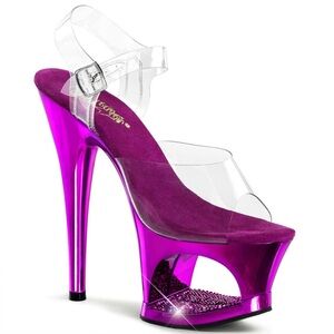 Pleaser Moon 7” Heels. Purple Chrome.